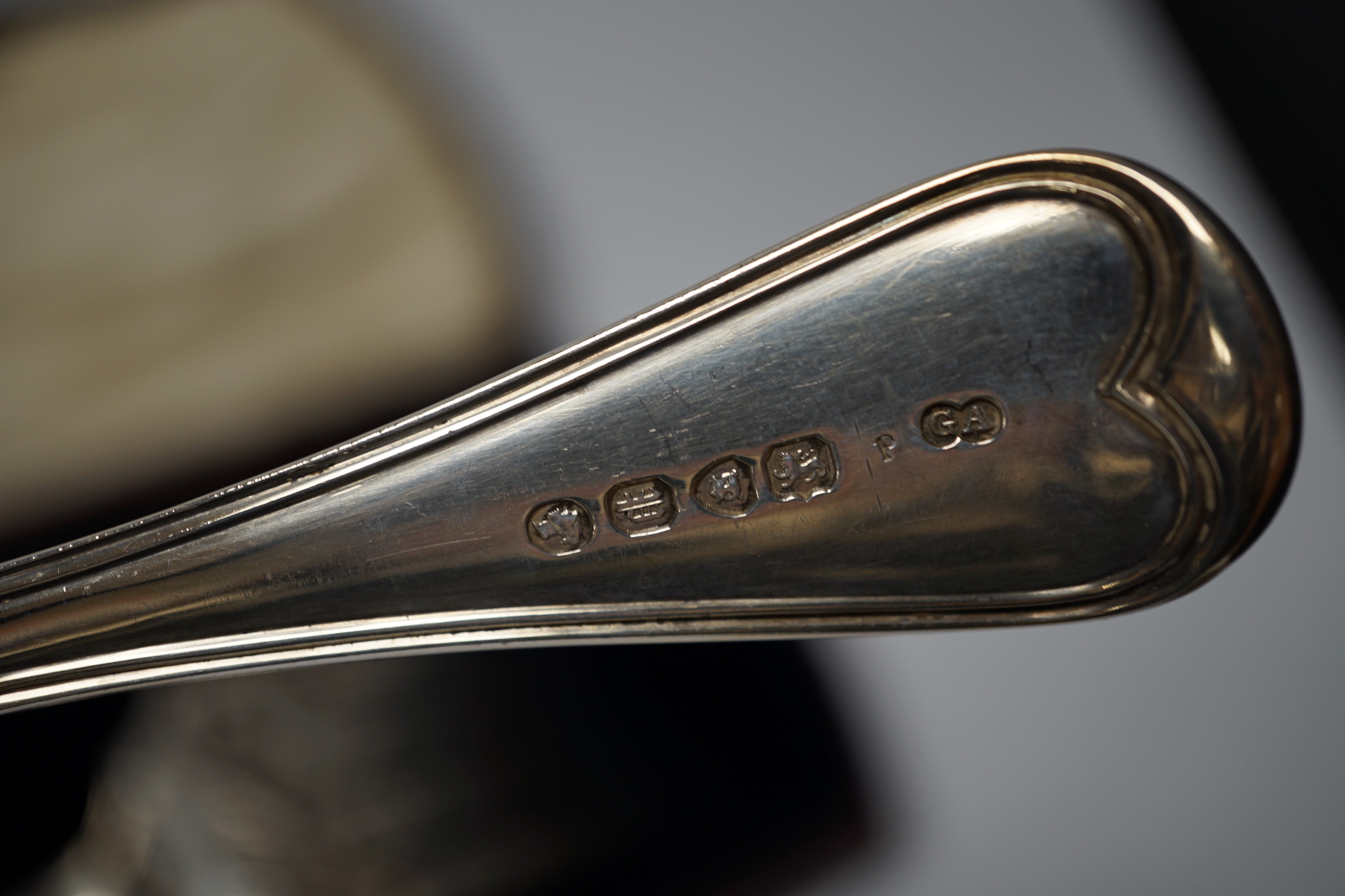 A cased pair of Victorian silver Old English thread pattern fish servers, by George Adams, London, 1850, 9.8oz.